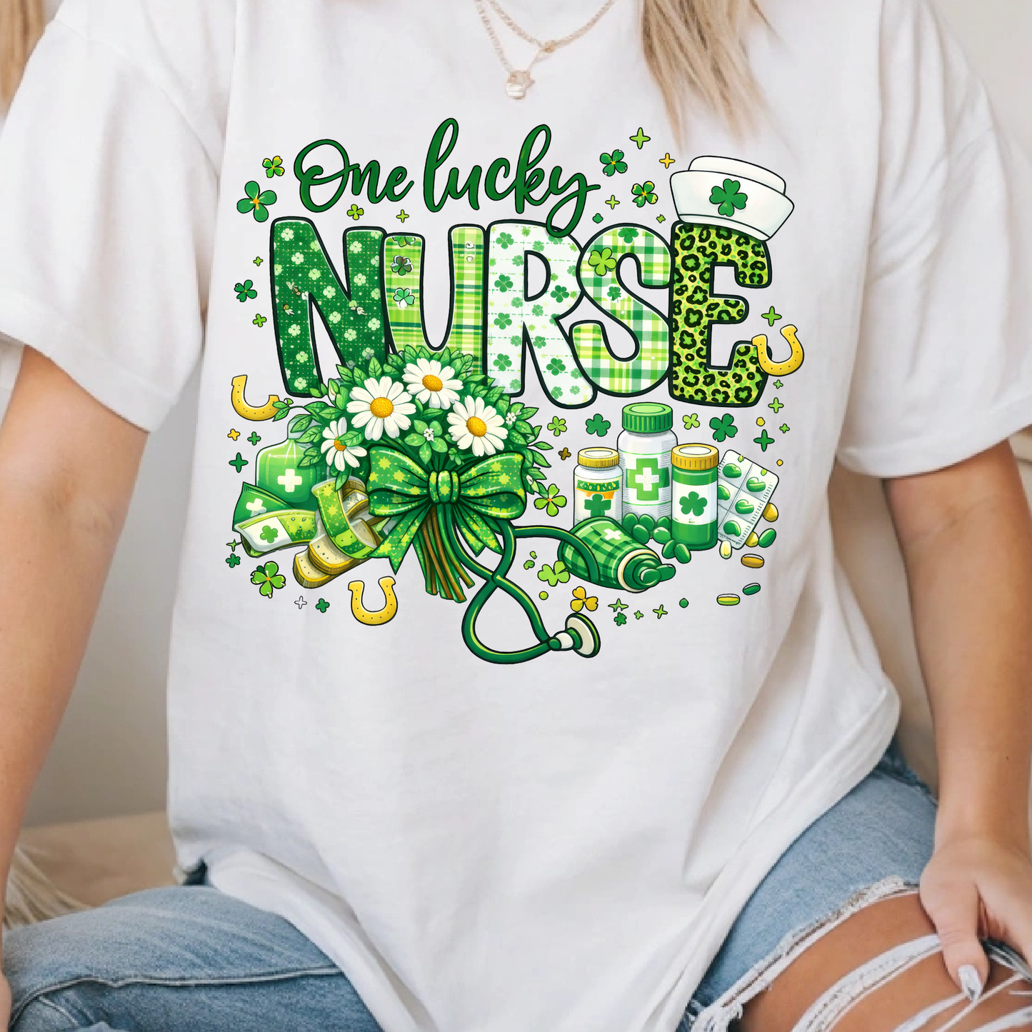 One Lucky Nurse St. Patrick’s Day Shirt – Cute Green Nurse Graphic Tee 43