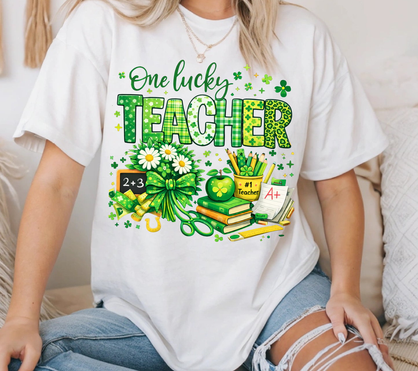 One Lucky Teacher St. Patrick’s Day Shirt – Cute Green Classroom Graphic Tee 46