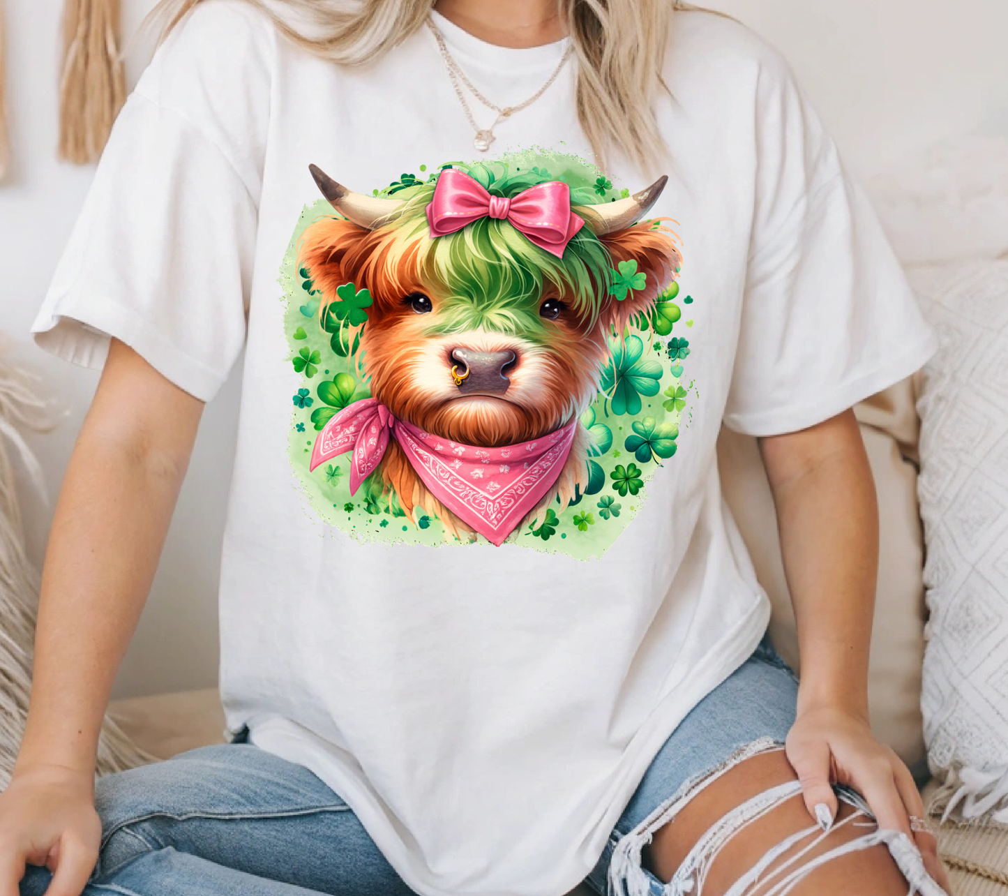 St. Patricks Day Shirt Highland Cow (Pink) 48