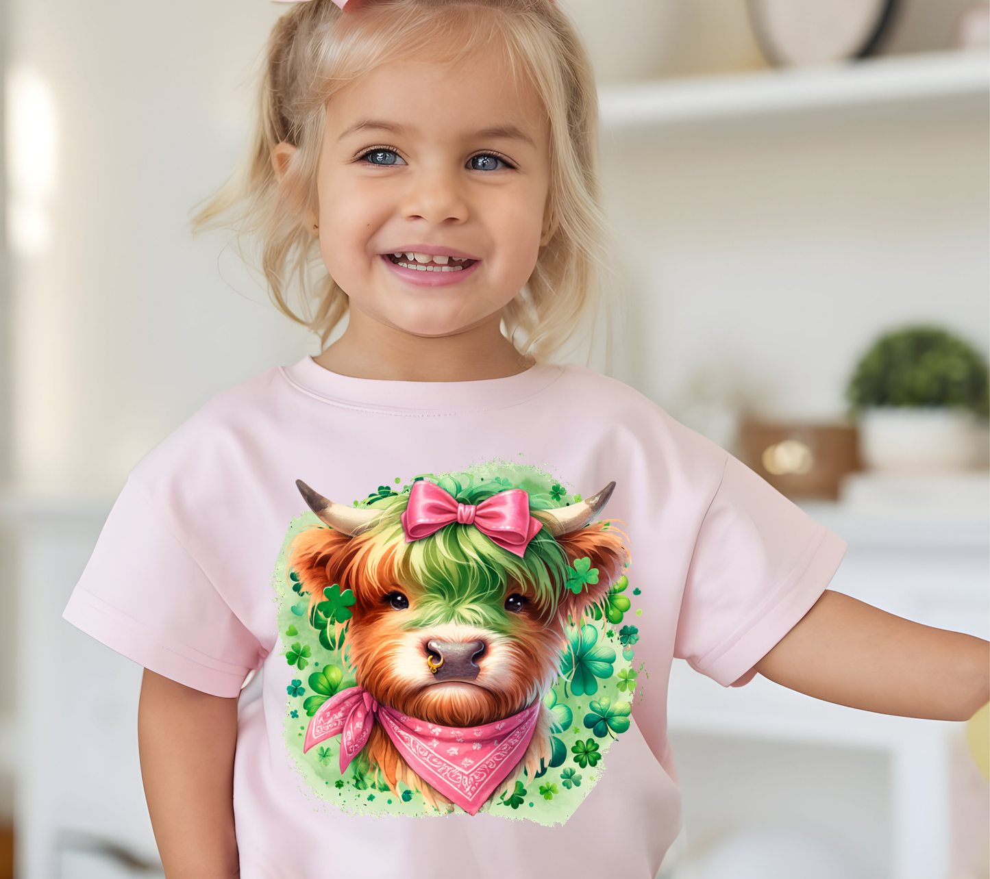Youth/Toddler St. Patricks Day Highland Cow (Pink) 48