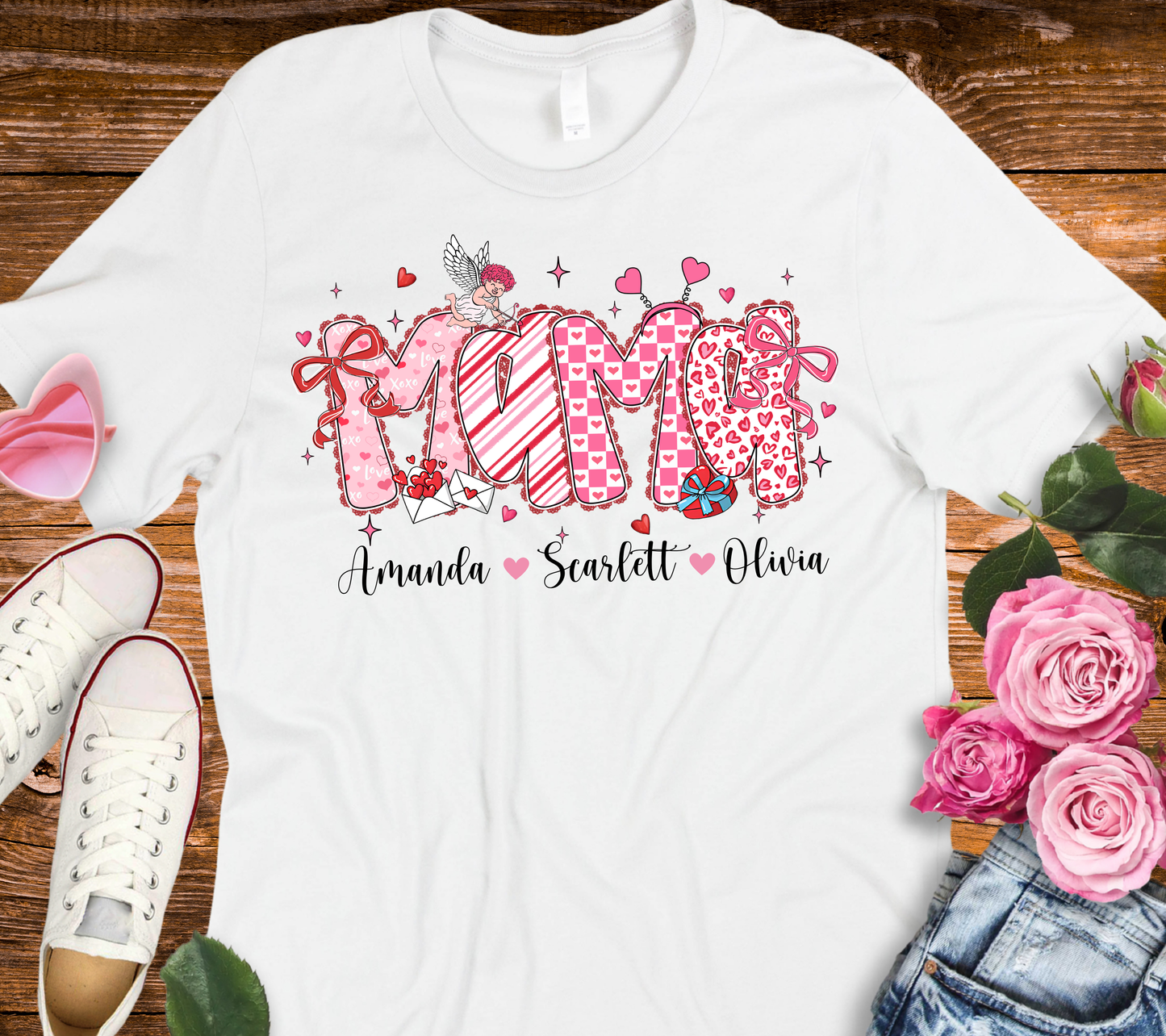 Personalized Valentine MAMA Shirt – Custom Name Mom Valentine’s Day Shirt | Short & Long Sleeve for Kids & Adults