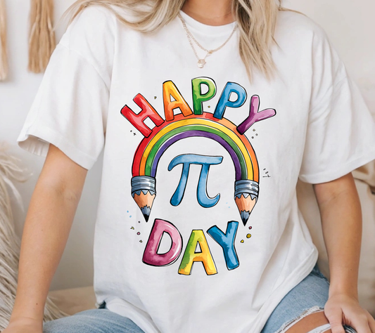 Happy Pi Day Rainbow Pencil Shirt Happy Pi Day Rainbow Pencil Shirt – Colorful Math Teacher Shirt, Pi Day Graphic Tee, STEM Teacher Gift, Fun Classroom Math Shirt