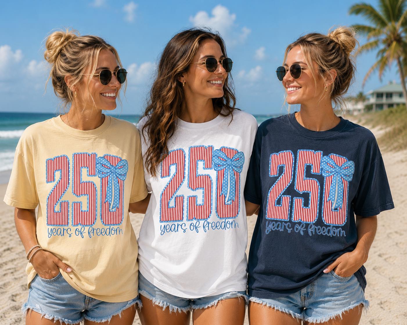 250 Years of Freedom Shirt, Patriotic America Tee, Fourth of July Shirt, USA Bow Graphic Tee, Independence Day Shirt