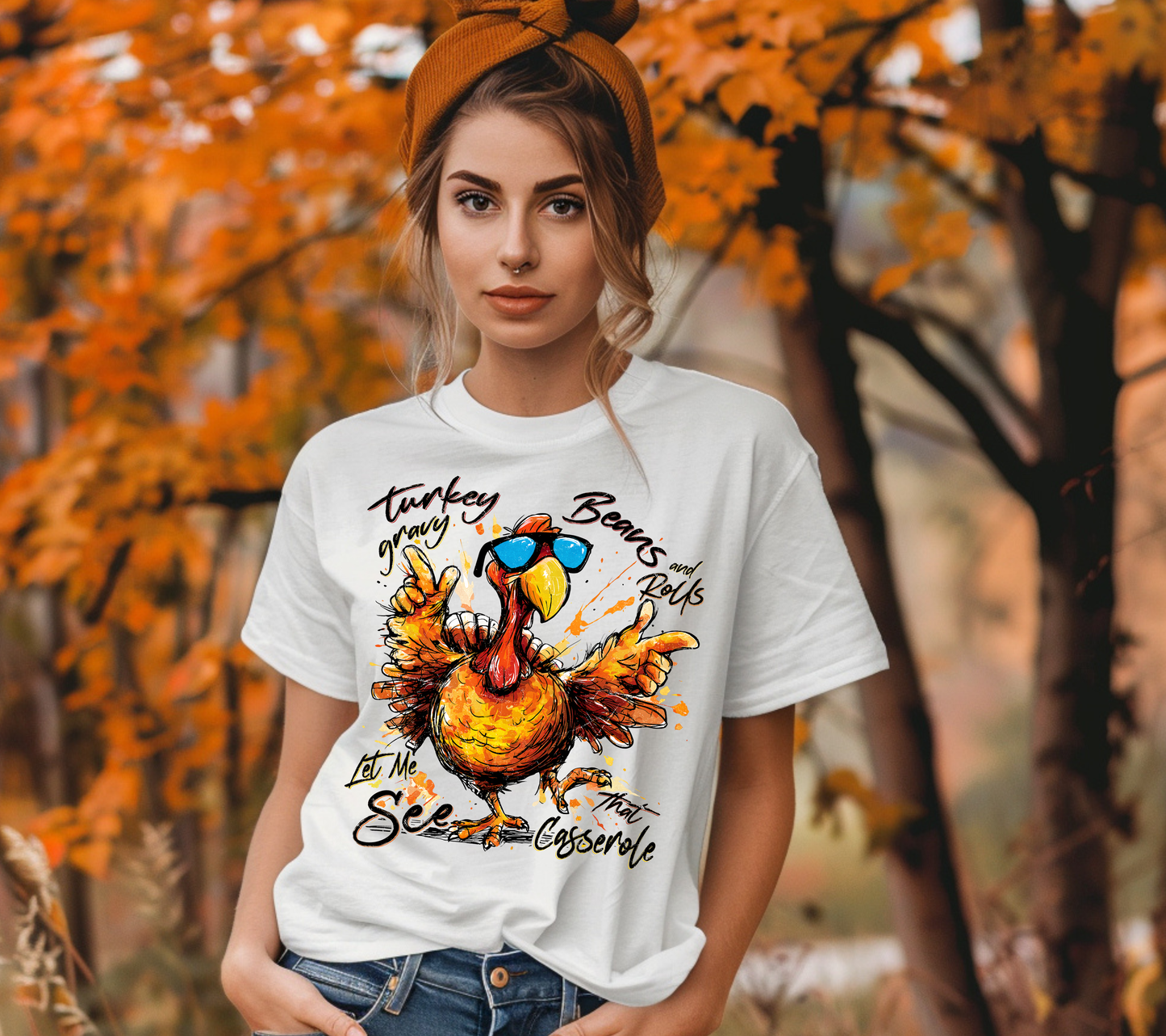 Funny Thanksgiving Turkey T-Shirt – Let Me See That Casserole Tee, Turkey Gravy Beans and Rolls Shirt, Cute Thanksgiving Dinner Graphic Tee