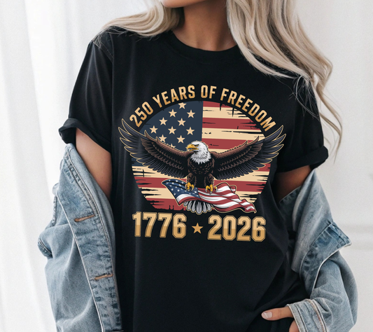 Patriotic Eagle (Vintage Flag Circle) 250 Years of Freedom Vintage Eagle Shirt – 1776–2026 Patriotic America Tee, USA Independence Day Shirt, American Flag Eagle Graphic T-Shirt