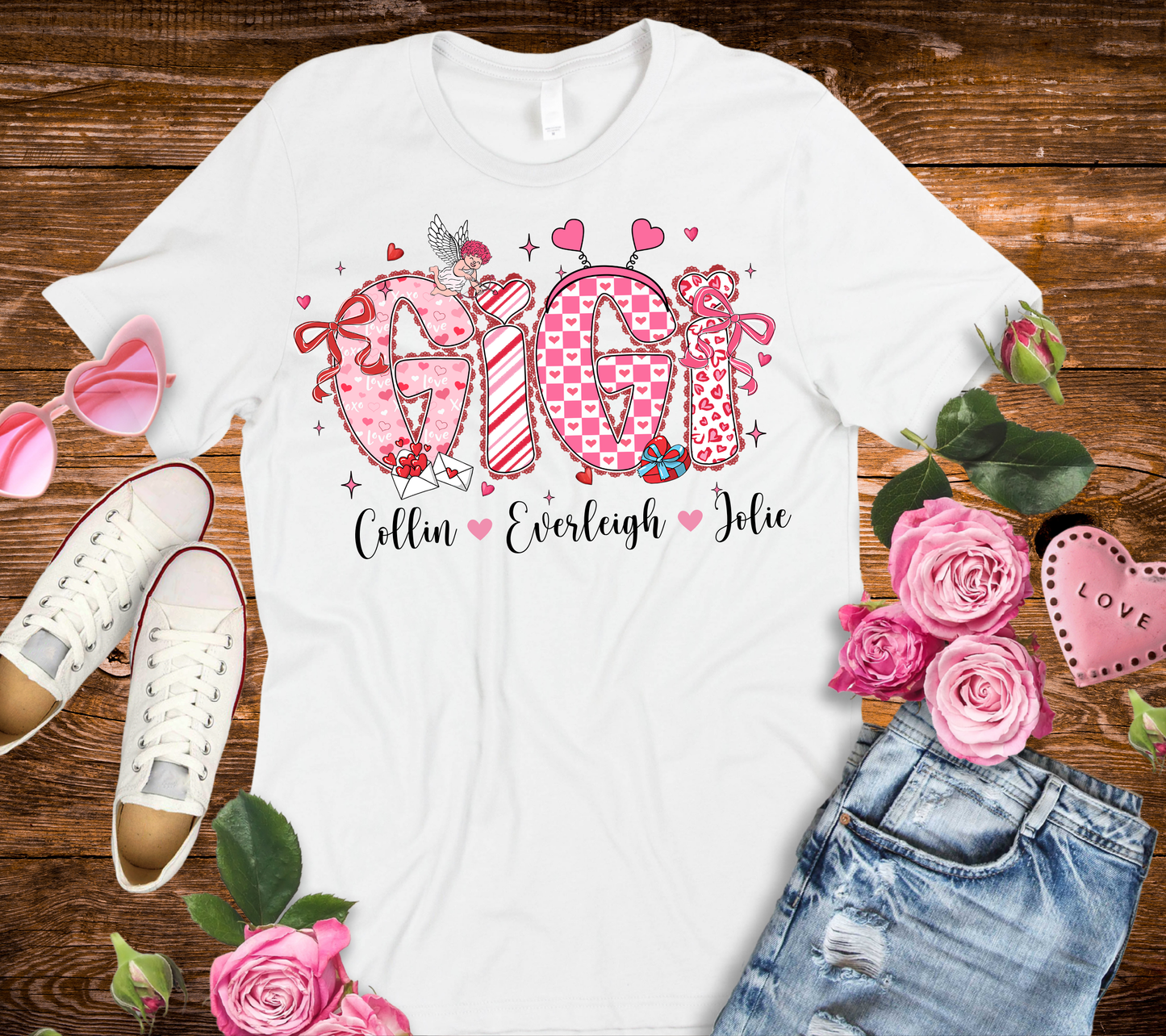 Personalized Valentine GIGI Shirt – Custom Name Valentine’s Day Shirt | Short & Long Sleeve for Kids & Adults