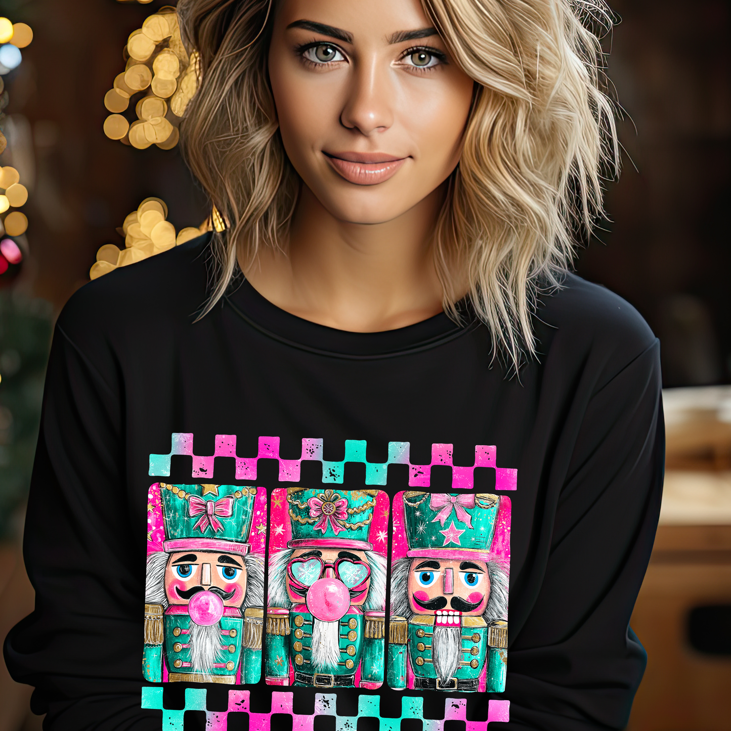 Trendy Bubblegum Nutcracker Christmas Shirt – Cute Retro Holiday Tee, Sweatshirt & Hoodie | Kids & Adults | Pink & Teal Christmas Graphic