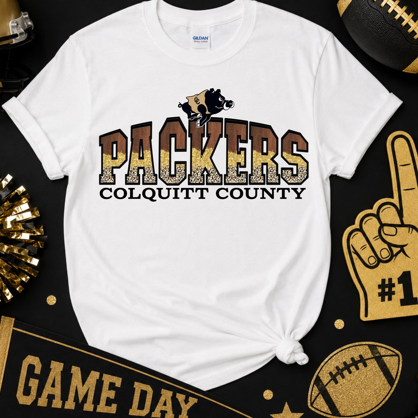 Colquitt County Packers Shirt | Black Gold Leopard Packer Tee | Packers Spirit Shirt | Game Day Football Tee | Moultrie GA Shirt