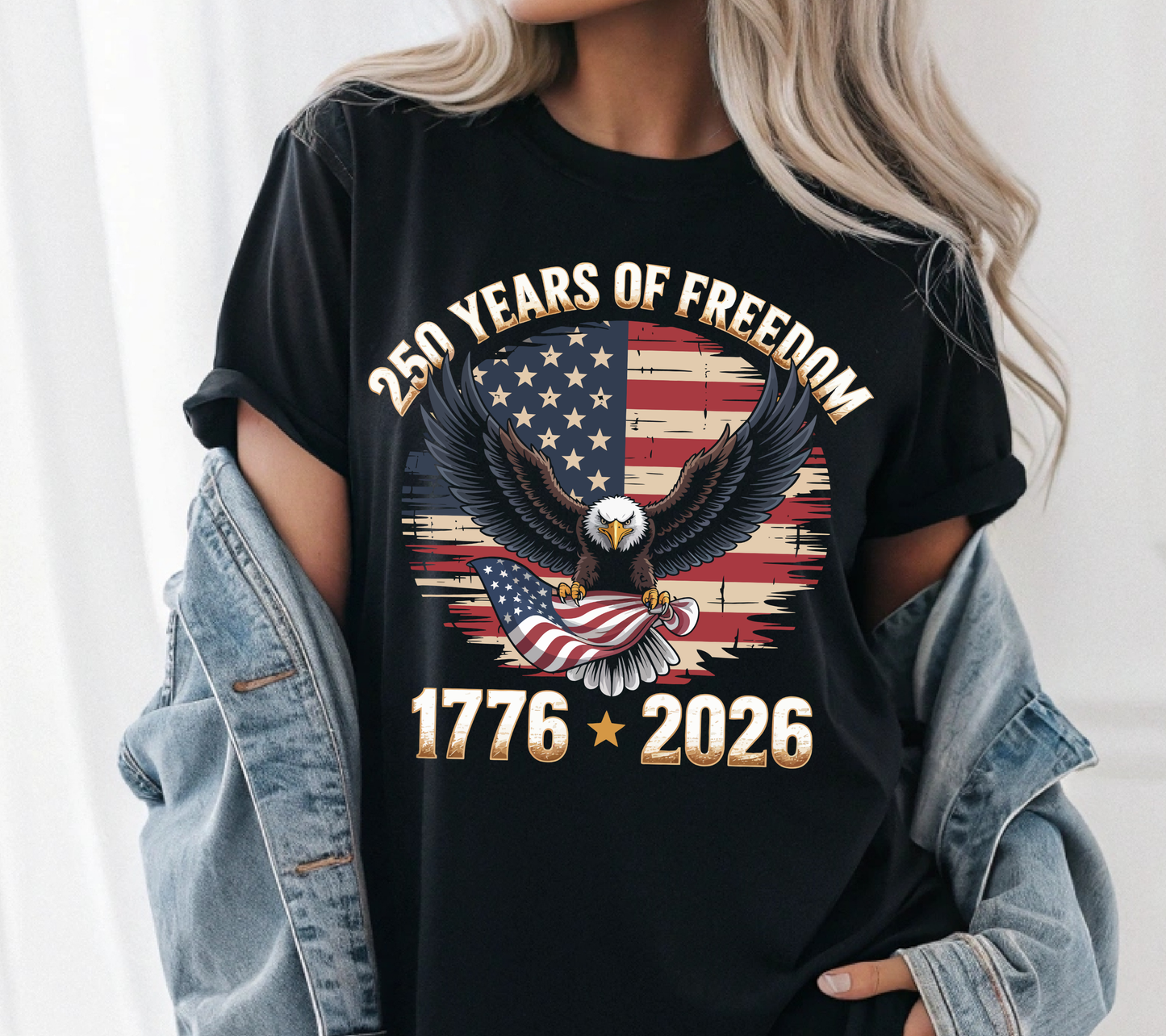 Patriotic Eagle – 250 Years of Freedom 250 Years of Freedom Patriotic Eagle Shirt – 1776-2026 America Anniversary Tee, Vintage American Flag Shirt, USA Fourth of July Graphic Tee