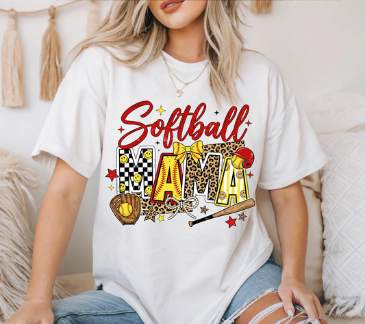 Softball Mama Design Softball Mama Shirt – Trendy Softball Mom Graphic Tee, Game Day Softball Mom Shirt, Leopard Bow Softball Mom T-Shirt, Sports Mom Apparel