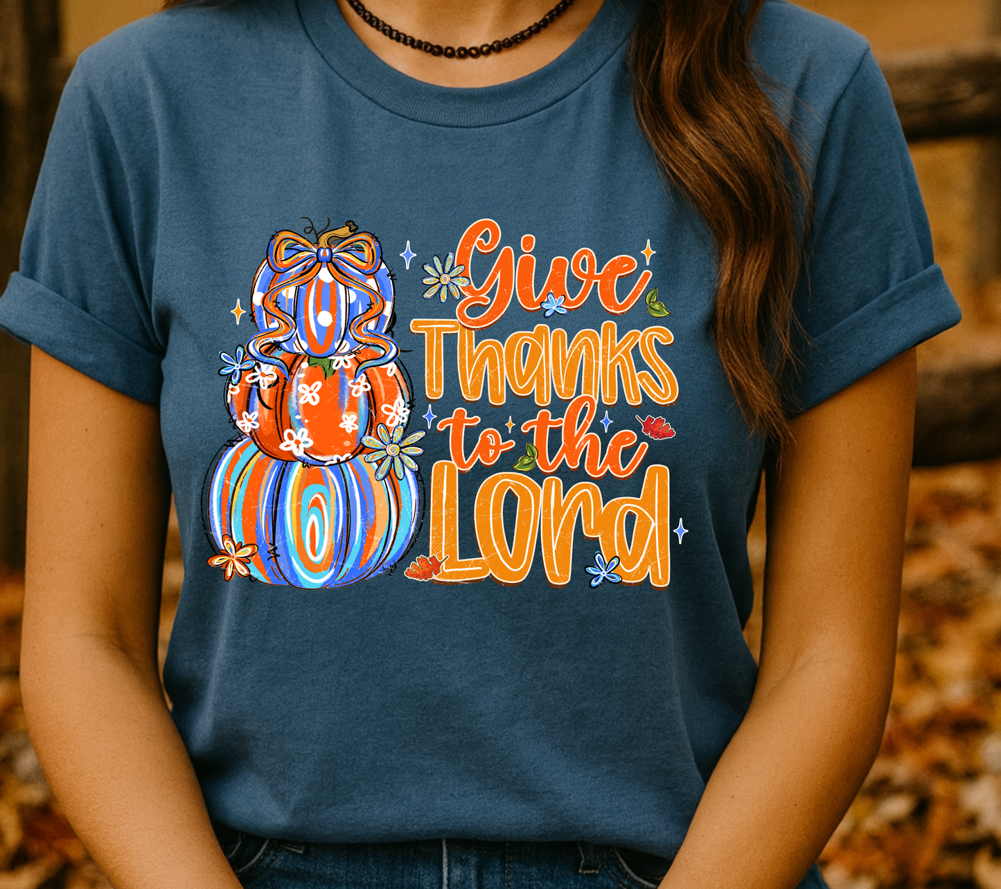 Give Thanks to the Lord T-Shirt – Christian Fall Pumpkin Stack Tee, Faith Thanksgiving Shirt for Women, Inspirational Autumn Graphic Tee