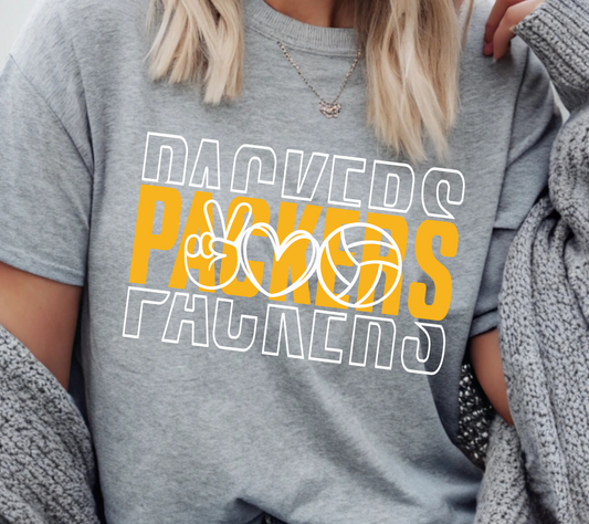 Packers Volleyball I Love Volleyball Colquitt County Packers Game Day Shirt  (Gold Ink) (05)