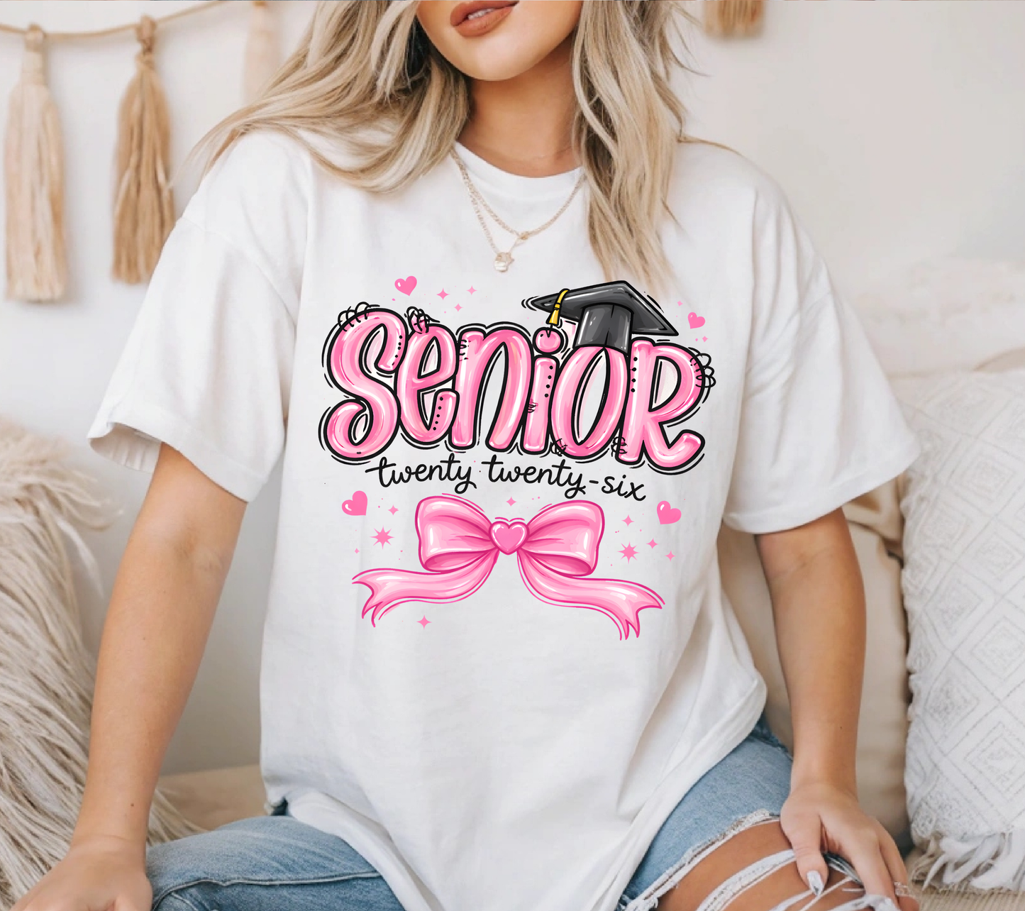 Senior 2026 Design Senior 2026 Graduation Shirt – Pink Coquette Senior Tee, Class of 2026 Senior Graphic T-Shirt, Graduation Senior Year Shirt for Girls