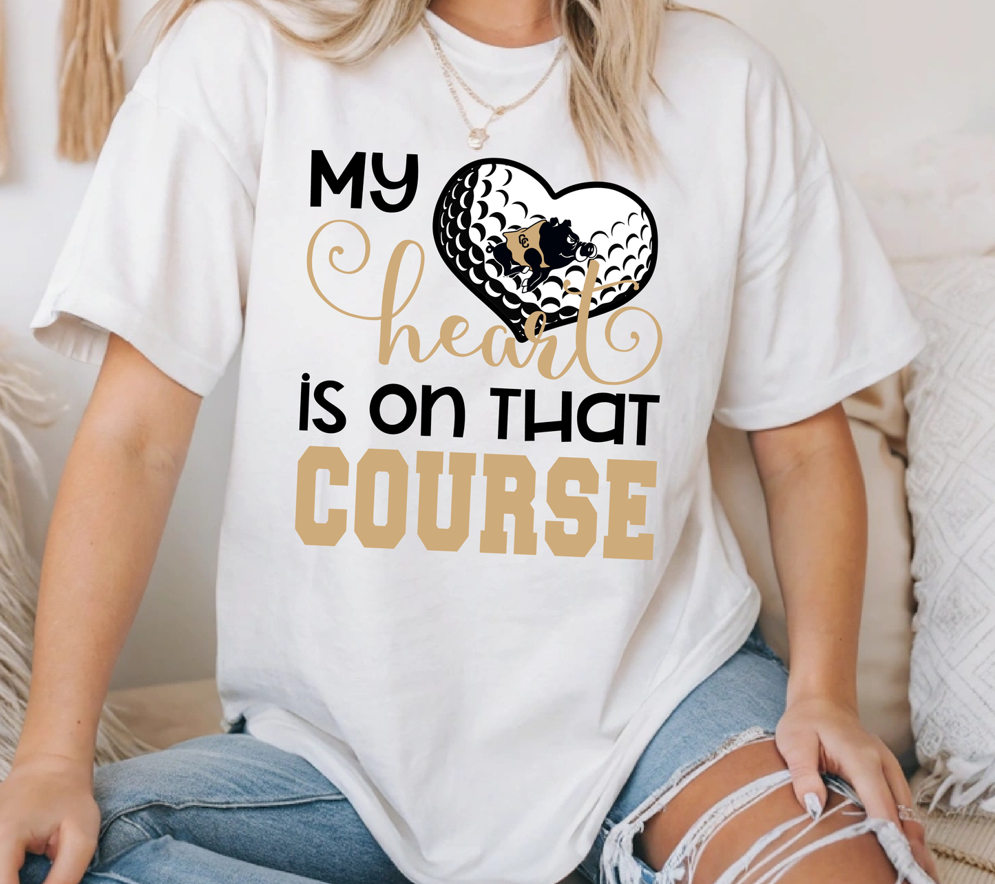 Packers Golf Mom Shirt – Pink Bow Golf Cart Graphic Tee | School Spirit Game Day Shirt | Front & Back Design Women’s T-Shirt