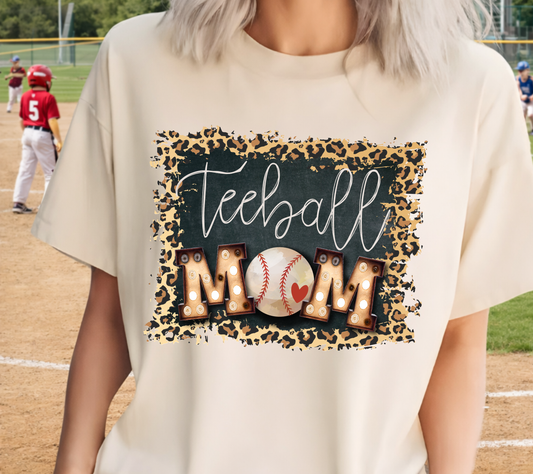 T-ball Mom Shirt | Baseball Mom Tee |  Leopard Print Game Day Shirt | Youth Teeball Mom Graphic Tee