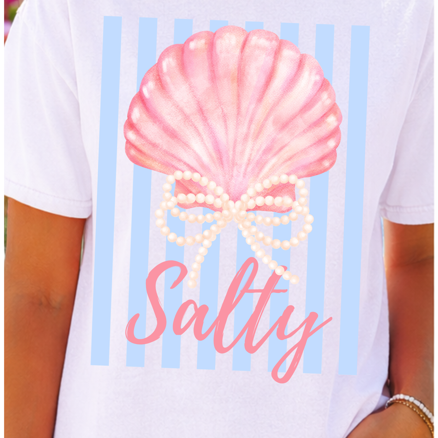 Salty Seashell Graphic T-Shirt, Coastal Beach Tee, Pink Shell Shirt, Cute Summer Graphic Tee, Ocean Beach Shirt for Women Kids Adults