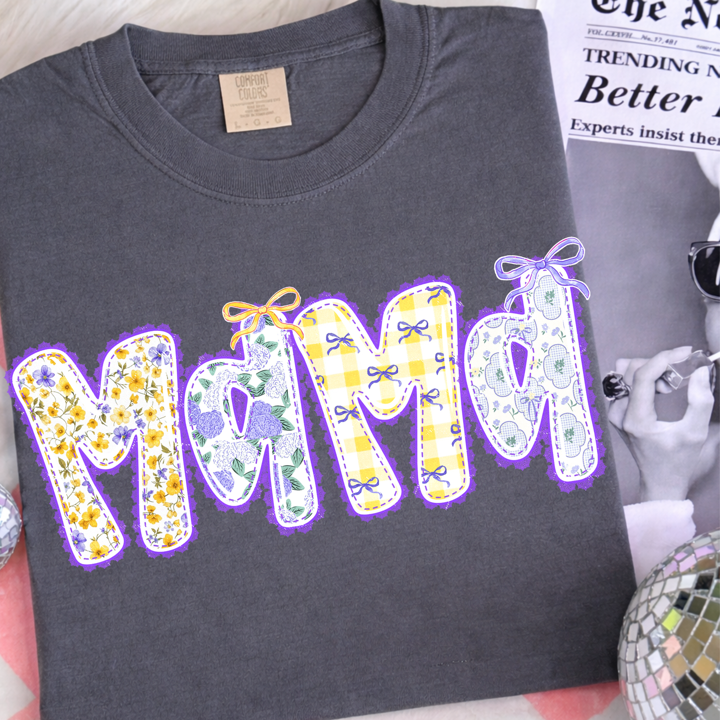 Coquette Mama Mimi Nana Gigi Shirt, Floral Patchwork Mom Shirt, Cute Grandma Shirt, Coquette Bow Shirt, Mother’s Day Shirt, Trendy Mama Tee
