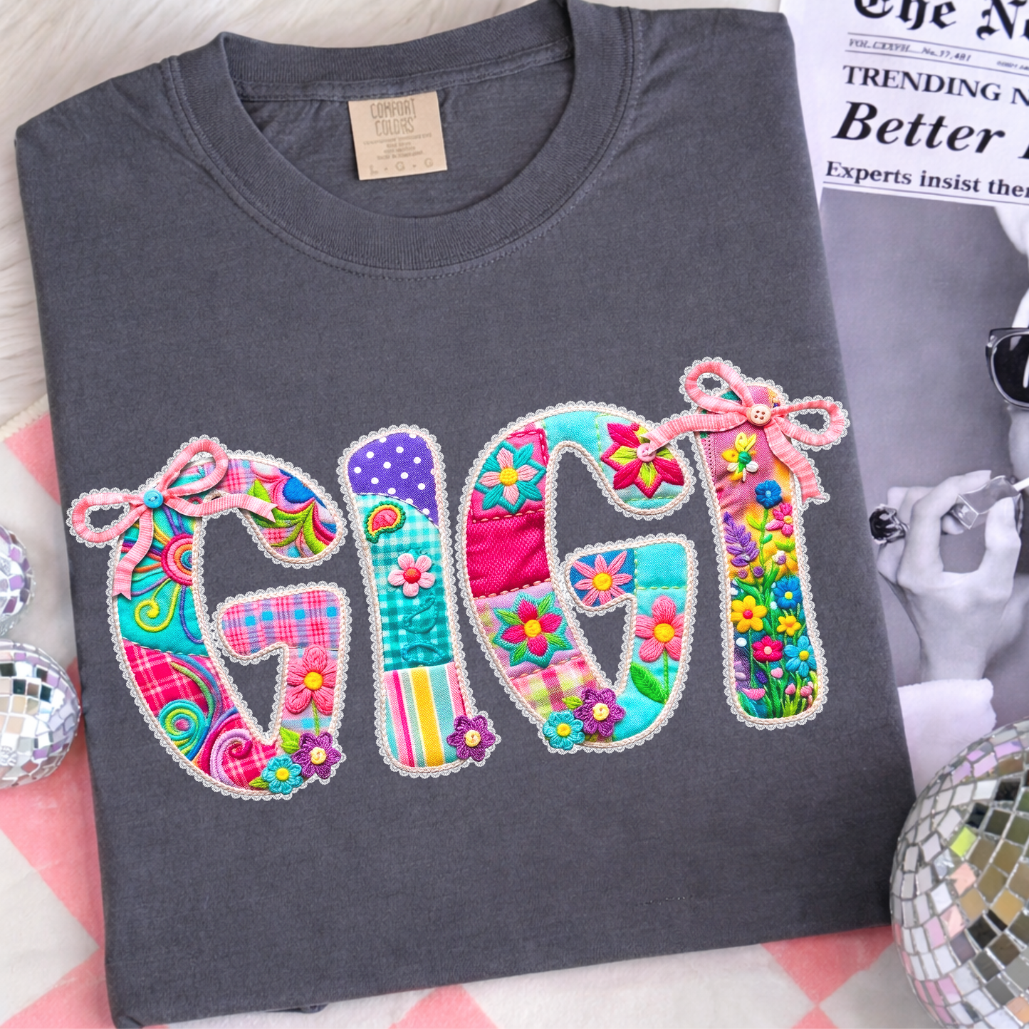 Mama Mimi Gigi Tini Shirt, Grandma Name Shirt, Cute Mom Shirt, Floral Patchwork Shirt, Mother’s Day Shirt, Trendy Mom Tee