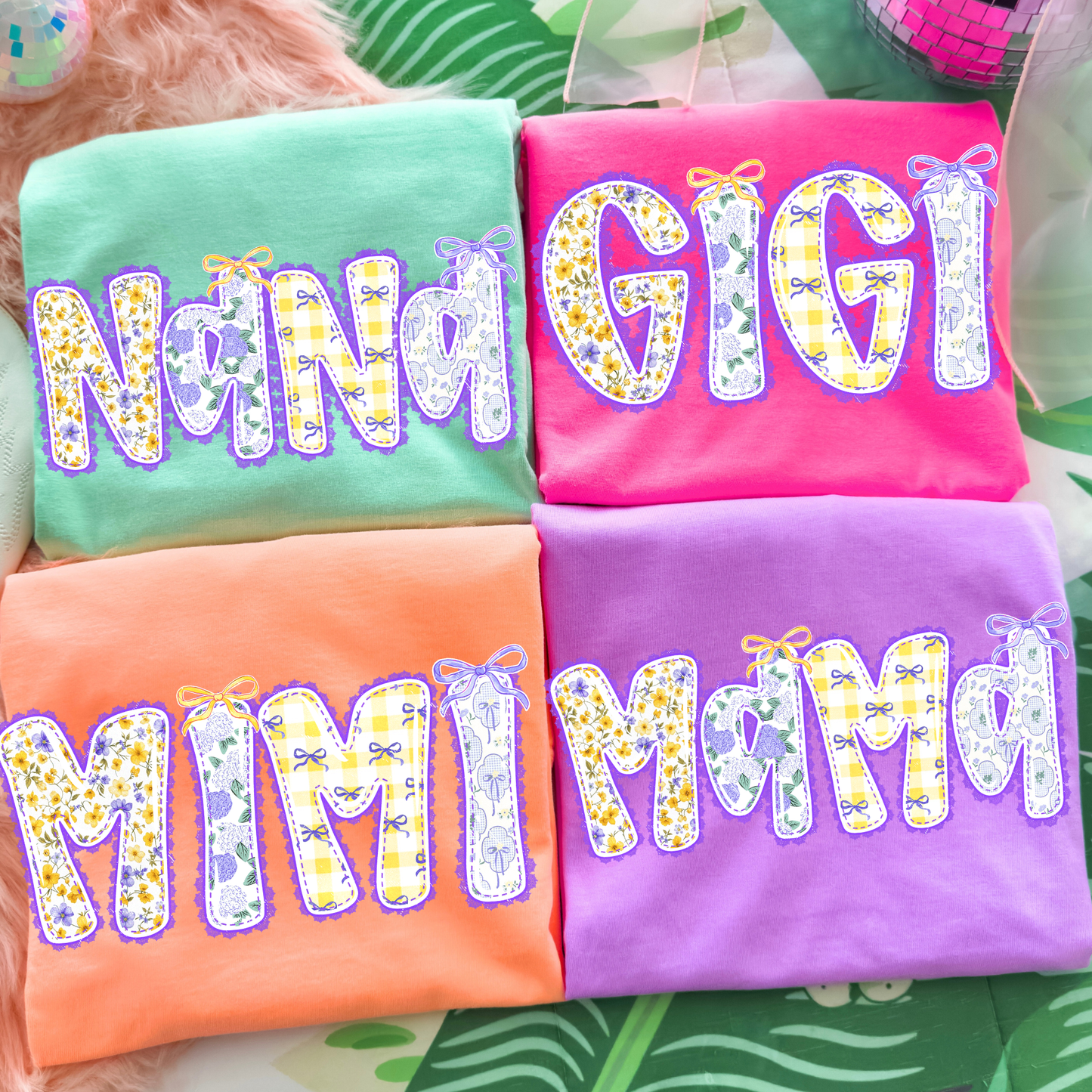 Coquette Mama Mimi Nana Gigi Shirt, Floral Patchwork Mom Shirt, Cute Grandma Shirt, Coquette Bow Shirt, Mother’s Day Shirt, Trendy Mama Tee