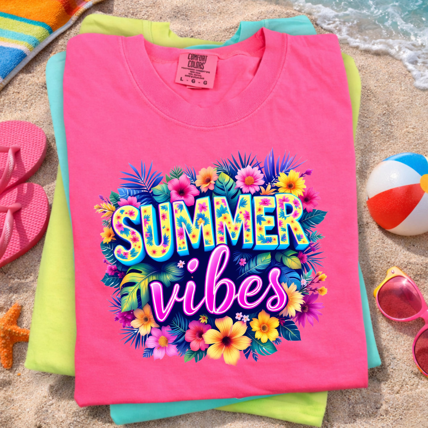 Summer Vibes Floral Shirt, Tropical Summer Shirt, Bright Summer Graphic Tee, Beach Vacation Shirt, Cute Summer Outfit, Colorful Flower Shirt