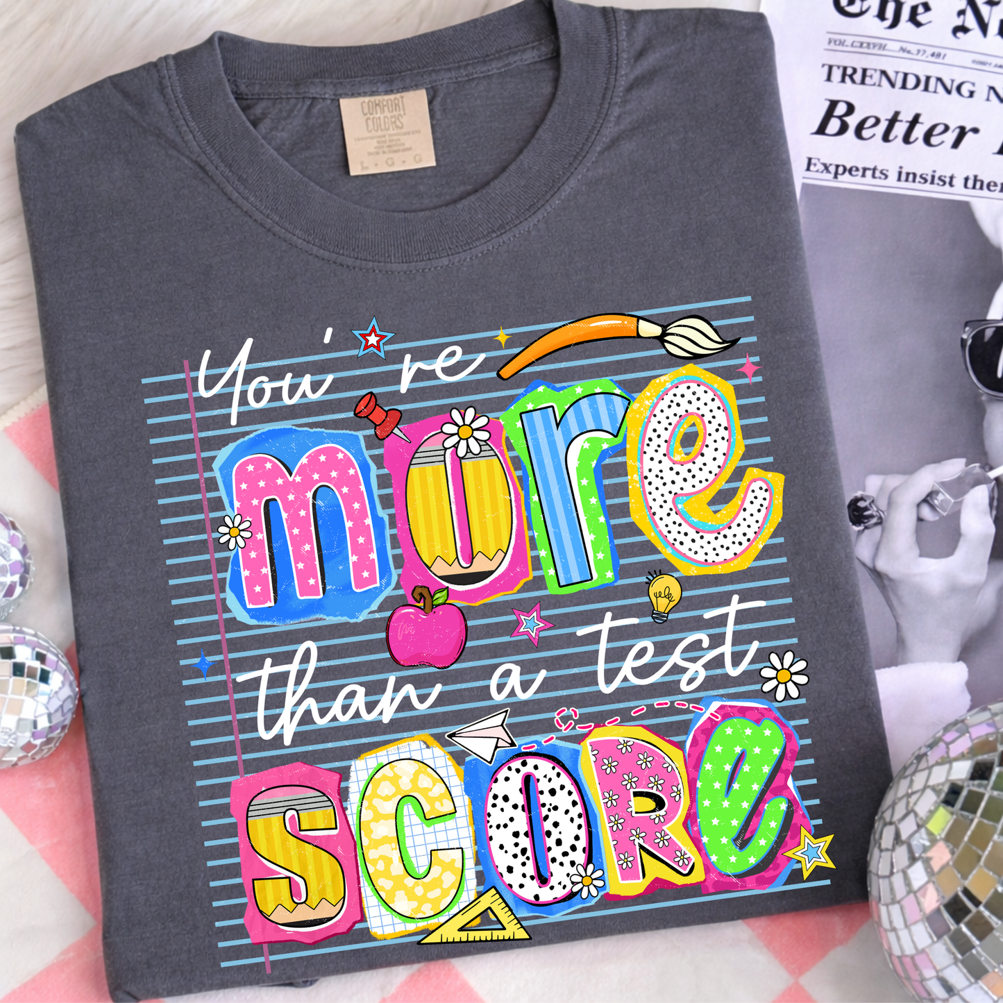 You’re More Than a Test Score Shirt | Teacher Shirt | Motivational School Tee | Testing Day Shirt | Kids & Adult Sizes | Back to School Tee (White Ink)