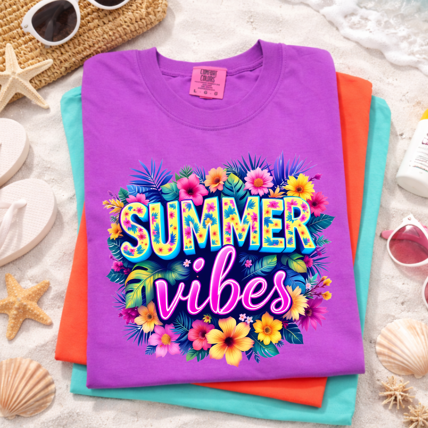Summer Vibes Floral Shirt, Tropical Summer Shirt, Bright Summer Graphic Tee, Beach Vacation Shirt, Cute Summer Outfit, Colorful Flower Shirt
