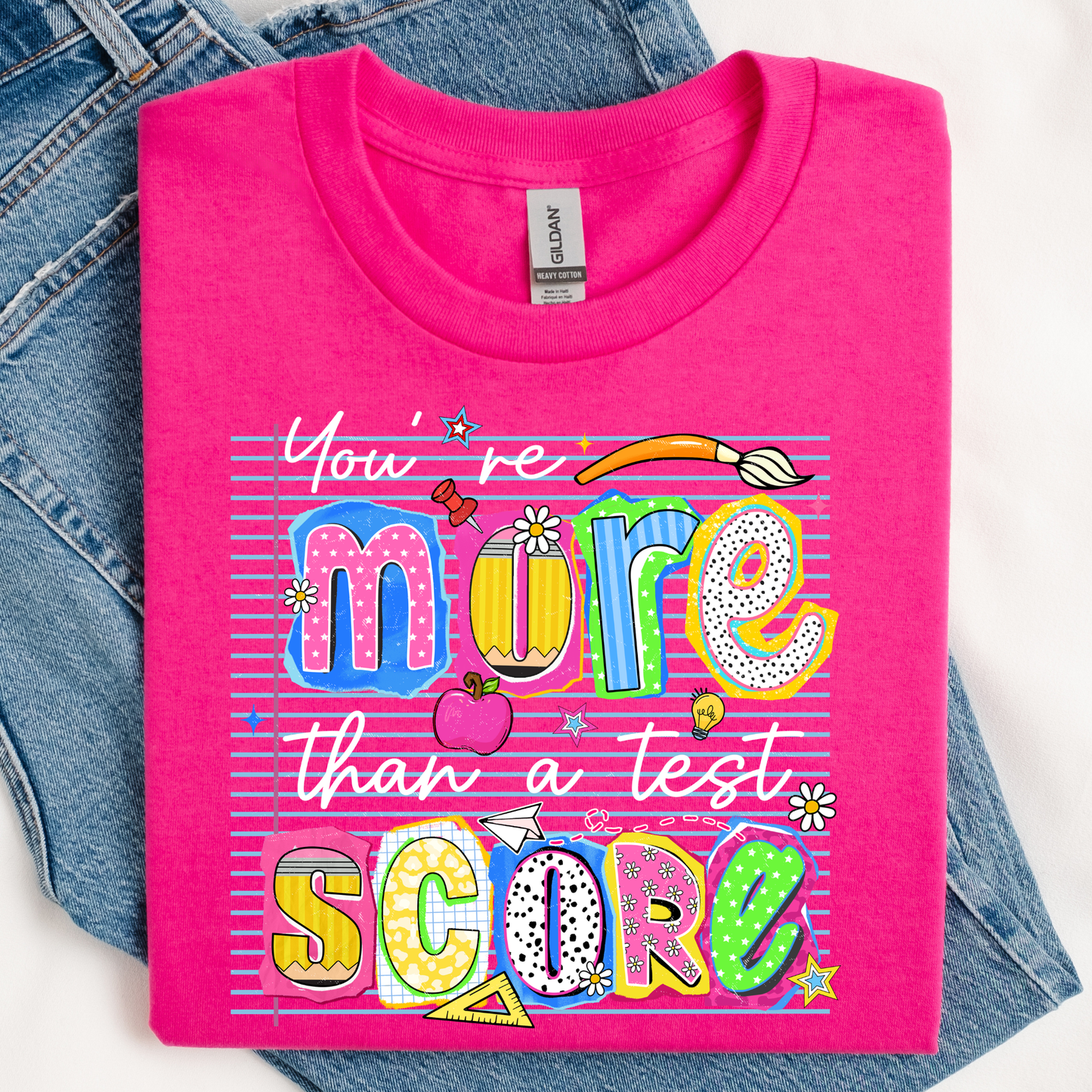 You’re More Than a Test Score Shirt | Teacher Shirt | Motivational School Tee | Testing Day Shirt | Kids & Adult Sizes | Back to School Tee (White Ink)