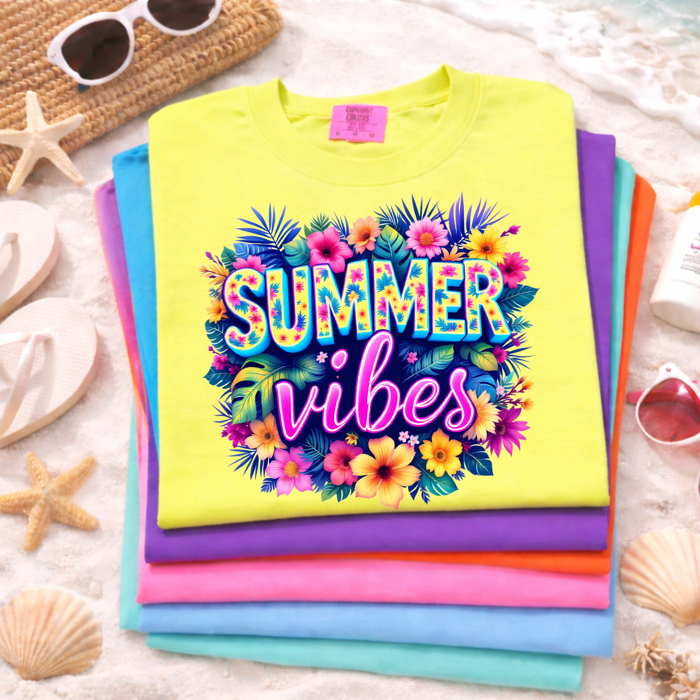 Summer Vibes Floral Shirt, Tropical Summer Shirt, Bright Summer Graphic Tee, Beach Vacation Shirt, Cute Summer Outfit, Colorful Flower Shirt