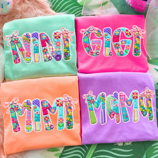 Mama Mimi Gigi Tini Shirt, Grandma Name Shirt, Cute Mom Shirt, Floral Patchwork Shirt, Mother’s Day Shirt, Trendy Mom Tee
