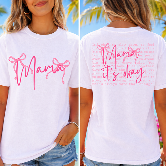 Coquette Mama Shirt with Bows, Trendy Mom Shirt, Pink Bow Mama Tee, Minimalist Mom Shirt, Cute Mama Shirt, Mother’s Day Gift Shirt