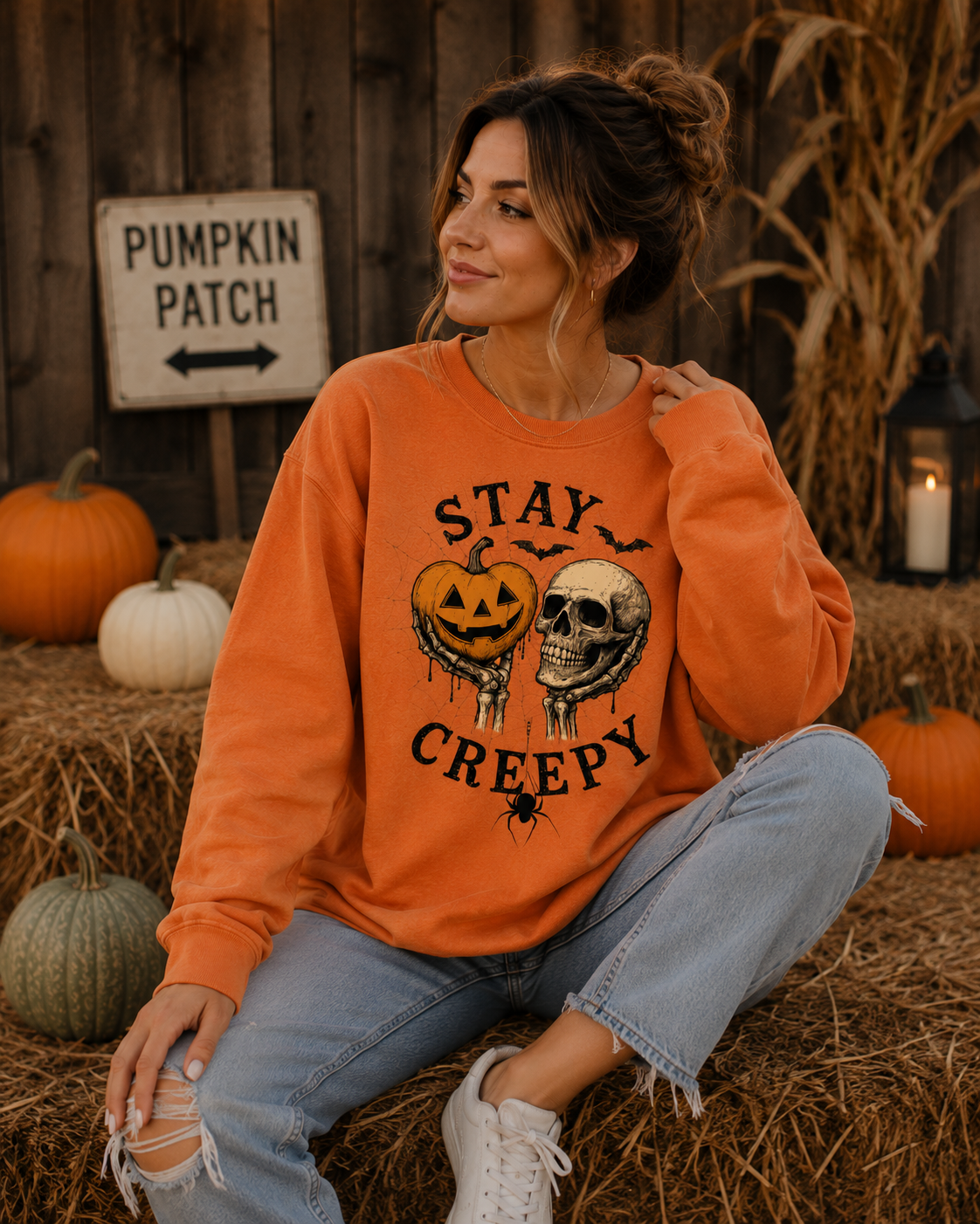 Stay Creepy Halloween Sweatshirt, Pumpkin Skull Sweatshirt, Spooky Season Crewneck, Fall Halloween Sweatshirt, Gothic Pumpkin Shirt, Cozy Autumn Pullover