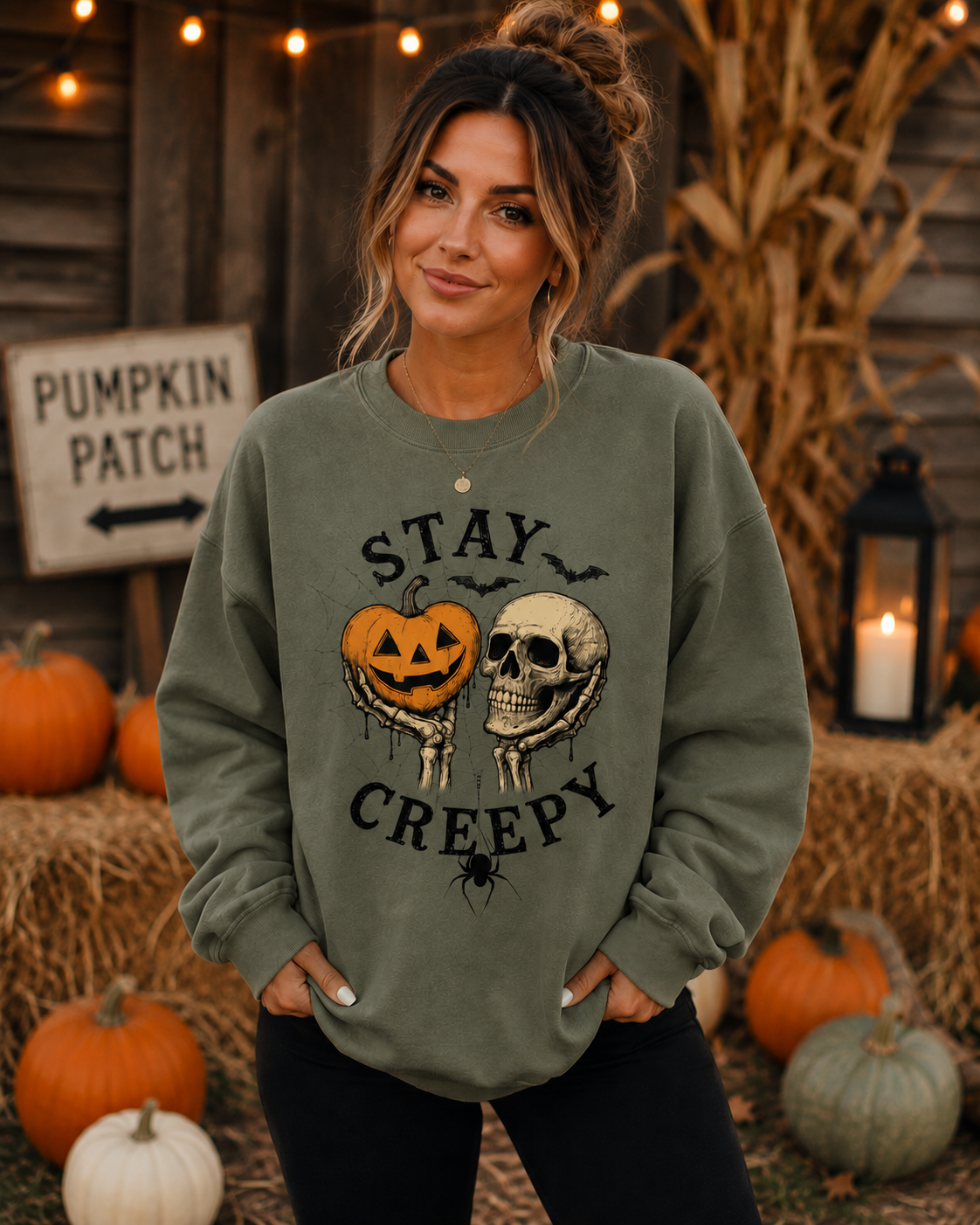 Stay Creepy Halloween Sweatshirt, Pumpkin Skull Sweatshirt, Spooky Season Crewneck, Fall Halloween Sweatshirt, Gothic Pumpkin Shirt, Cozy Autumn Pullover