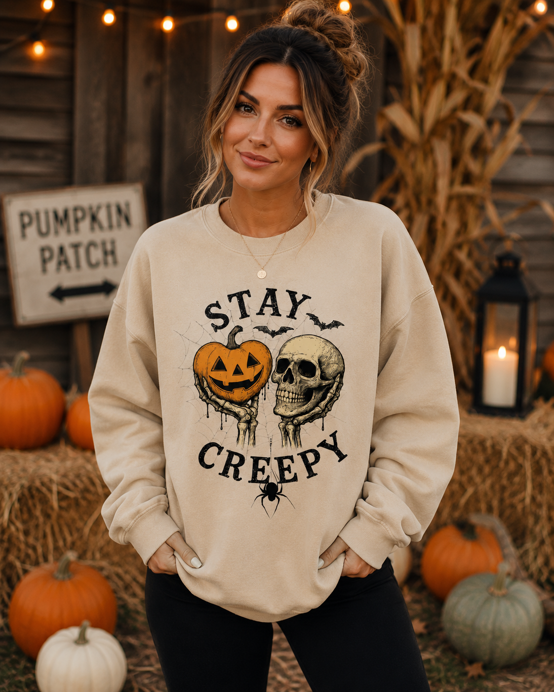 Stay Creepy Halloween Sweatshirt, Pumpkin Skull Sweatshirt, Spooky Season Crewneck, Fall Halloween Sweatshirt, Gothic Pumpkin Shirt, Cozy Autumn Pullover