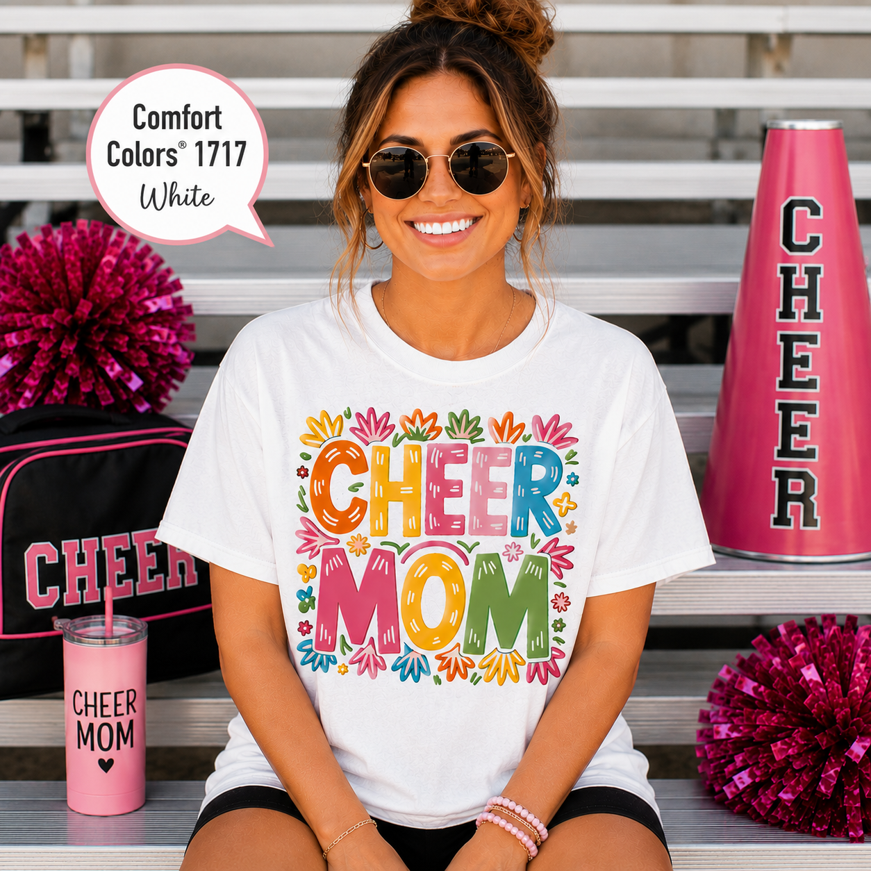 Cheer Mom Shirt | Colorful Cheerleading Mom Graphic Tee | Cheer Competition Shirt | Game Day Cheer Mom T-Shirt