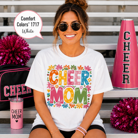 Cheer Mom Shirt | Colorful Cheerleading Mom Graphic Tee | Cheer Competition Shirt | Game Day Cheer Mom T-Shirt