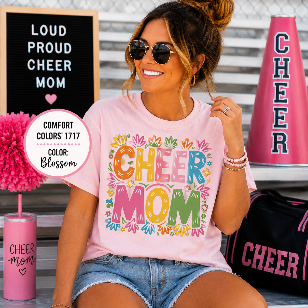 Cheer Mom Shirt | Colorful Cheerleading Mom Graphic Tee | Cheer Competition Shirt | Game Day Cheer Mom T-Shirt