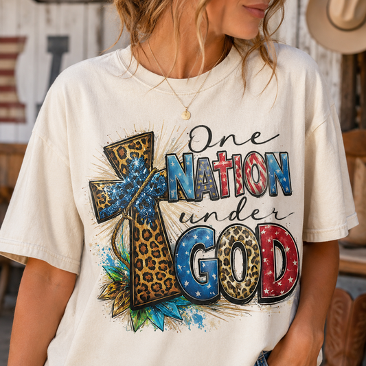 One Nation Under God Shirt, Patriotic Christian Tee, Faith Based Fourth of July Shirt, American Flag Cross Graphic Tee, USA Christian Shirt