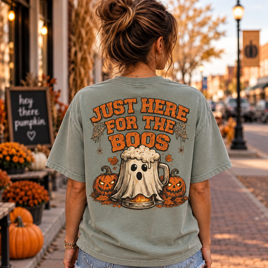 Just Here for the Boos Halloween Shirt – Ghost Beer Mug Pumpkin Graphic Tee