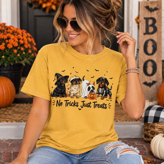 No Tricks Just Treats Halloween Dog Shirt – Cute Spooky Dogs Graphic Tee