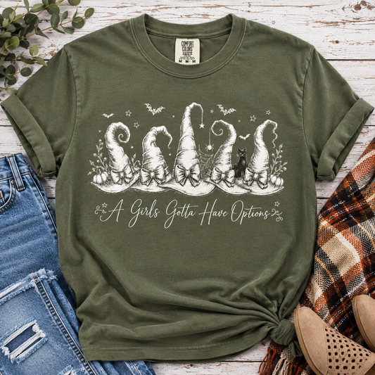 A Girl’s Gotta Have Options Halloween Shirt – Witch Hat Spooky Season Graphic Tee