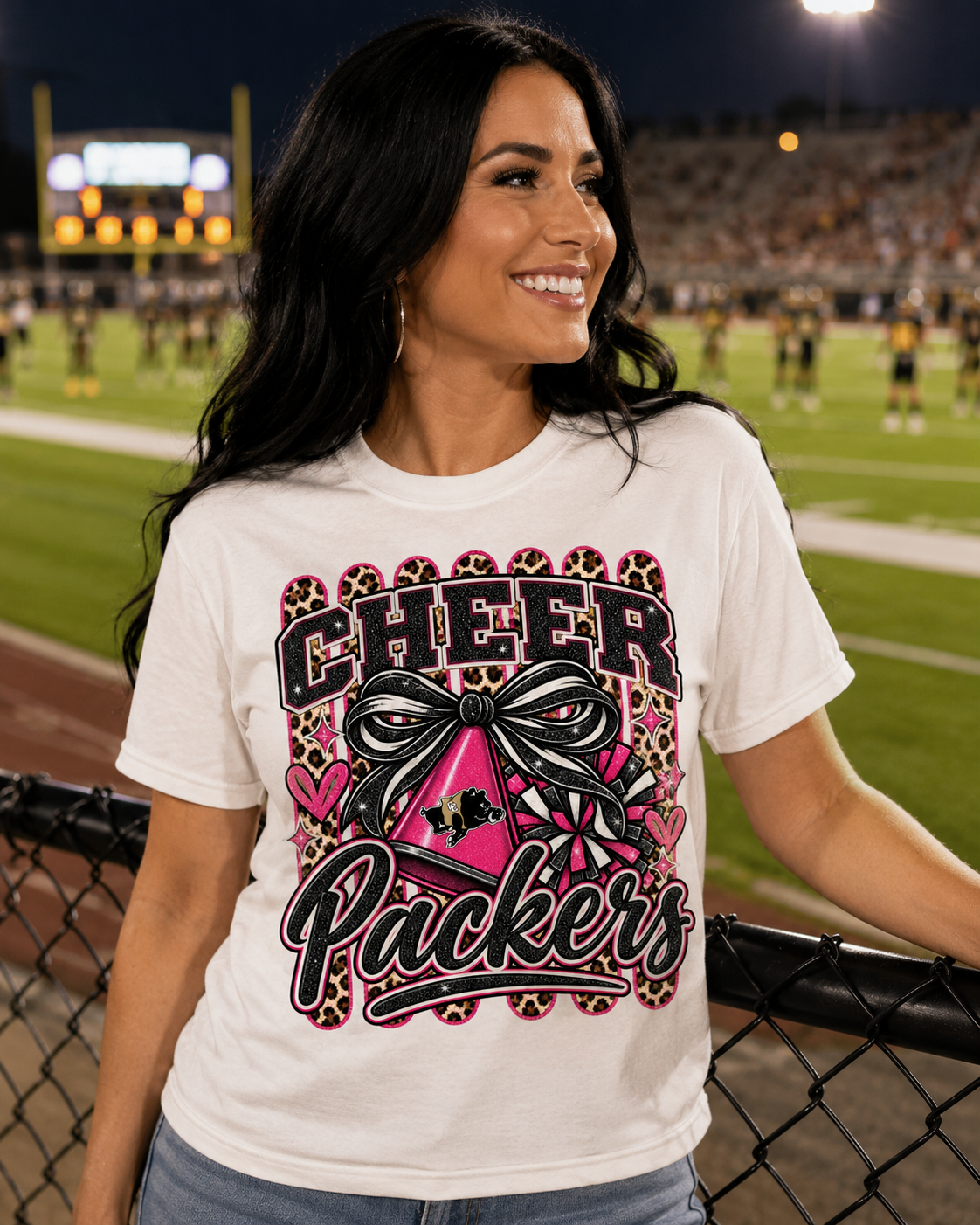 Cheer Packers Shirt | Pink Black Leopard Cheerleading Tee | Colquitt County Packers Cheer Shirt | Game Day Cheer Mom Tee | Packer Spirit