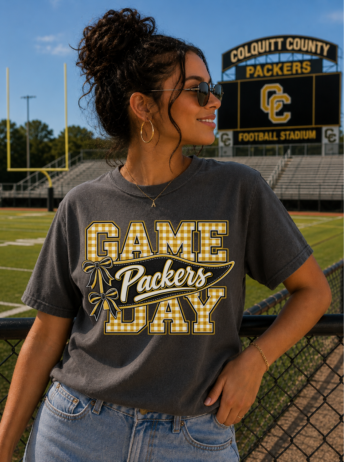 Colquitt County Packers Game Day Shirt | Black Gold Gingham Football Tee | Packer Fan Shirt | CCHS Spirit Wear | Game Day Bow Tee