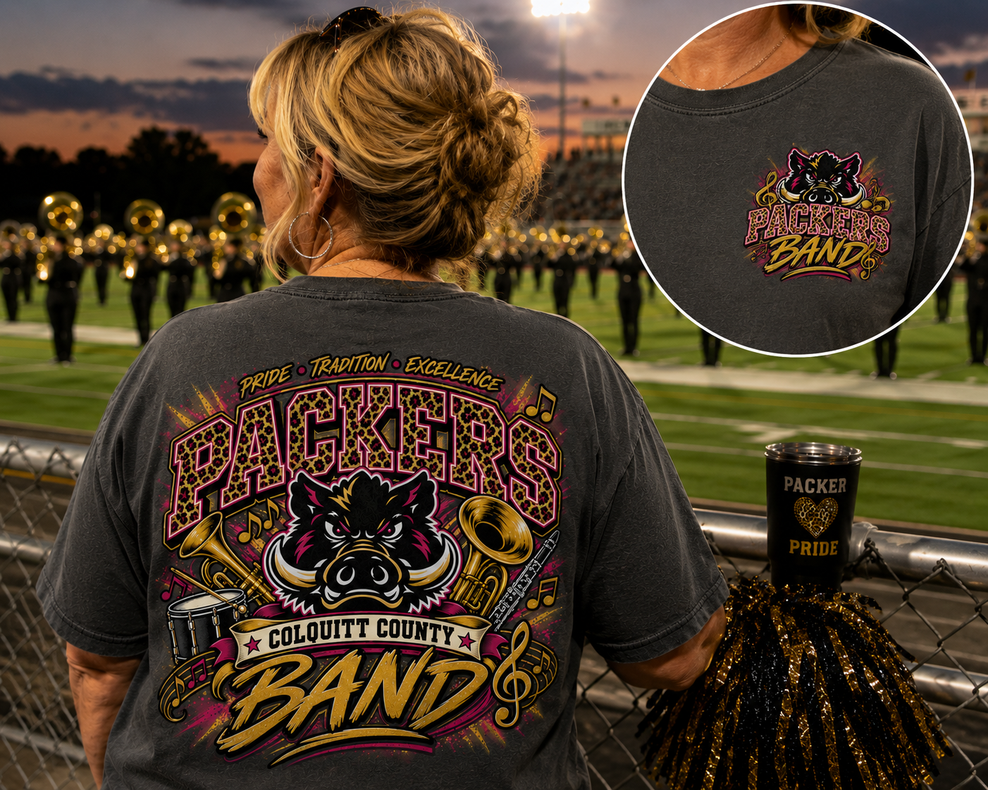Colquitt County Band Shirt | Packers Band Mom Shirt | CCHS Band Supporter Tee | Black Gold Pink Game Day Shirt | Marching Band Shirt
