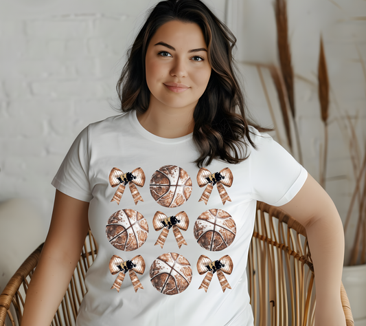 Basketball Mom Shirt | Rustic Bow Basketball Graphic Tee | Women’s Game Day Sports T-Shirt