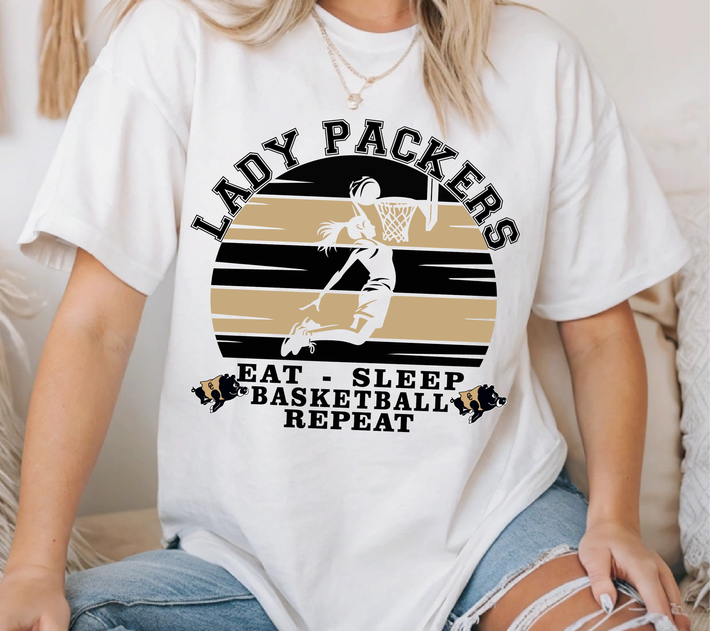 Lady Packers Basketball Shirt | Eat Sleep Basketball Repeat Tee | Girls & Women Game Day Spirit Shirt