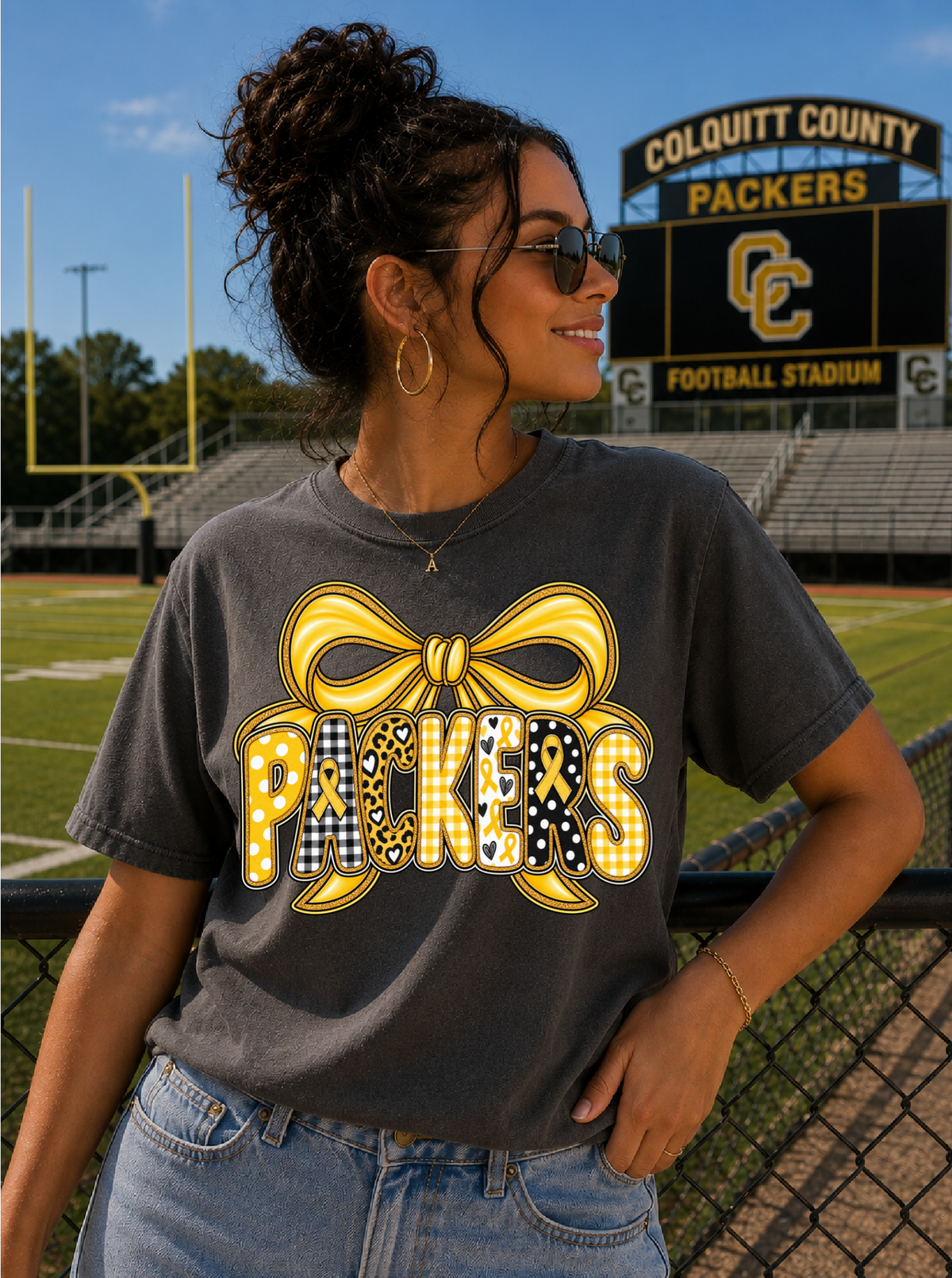 Packers Childhood Cancer Awareness Shirt | Gold Ribbon Game Day Tee | Packers Bow Shirt | Football Cancer Awareness Spirit Shirt