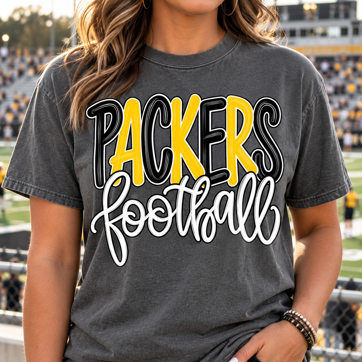 Packers Football Shirt | Black Gold Game Day Tee | Packers Spirit Shirt | Football Game Day Shirt | School Spirit Football Tee