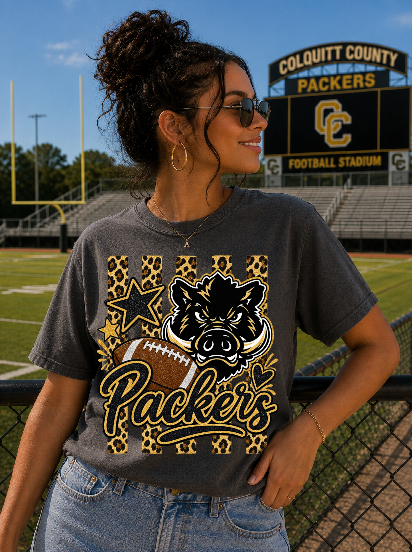 Packers Football Shirt | Leopard Print Game Day Tee | Colquitt County Packers Shirt | Black Gold Football Fan Tee | Packer Spirit Wear