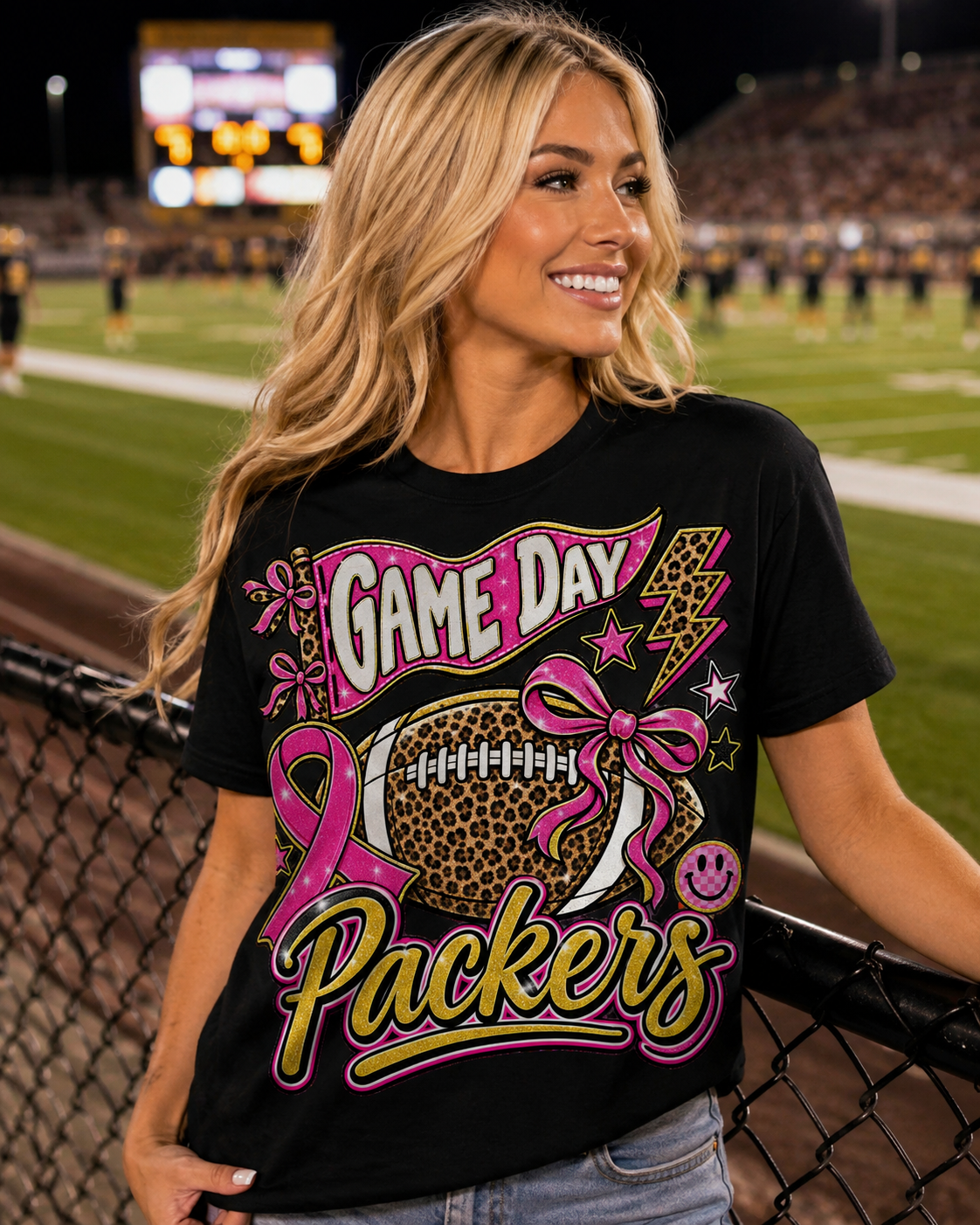 Colquitt County Packers Game Day Shirt | Pink Cheetah Football Tee | Packer Mom Shirt | CCHS Football Spirit Wear | Black Gold Pink Tee