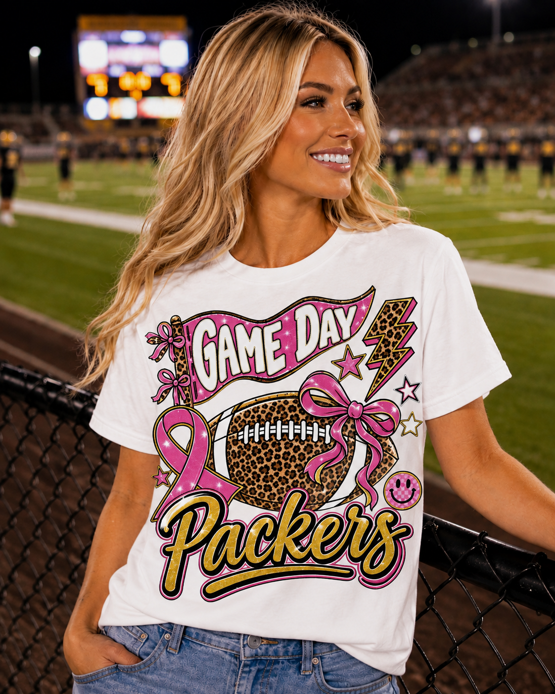 Colquitt County Packers Game Day Shirt | Pink Cheetah Football Tee | Packer Mom Shirt | CCHS Football Spirit Wear | Black Gold Pink Tee